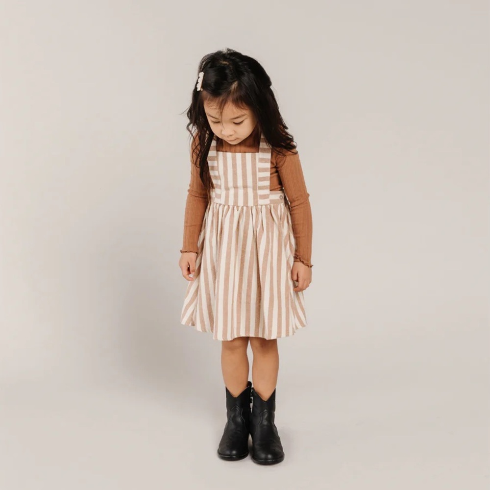NWT Rylee + Cru Retro Striped Brown and White Pinafore Dress
